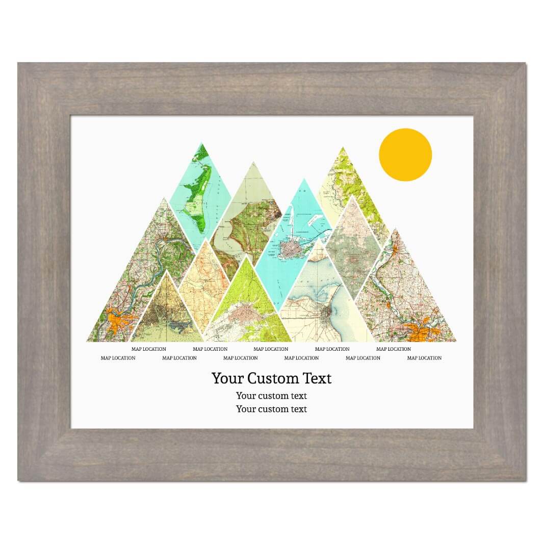 Personalized Mountain Atlas Map with 11 Locations, Gray Wide Framed Art Print#color-finish_gray-wide-frame