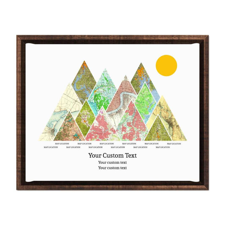 Personalized Mountain Atlas Map with 12 Locations, Espresso Floater Framed Art Print#color-finish_espresso-floater-frame