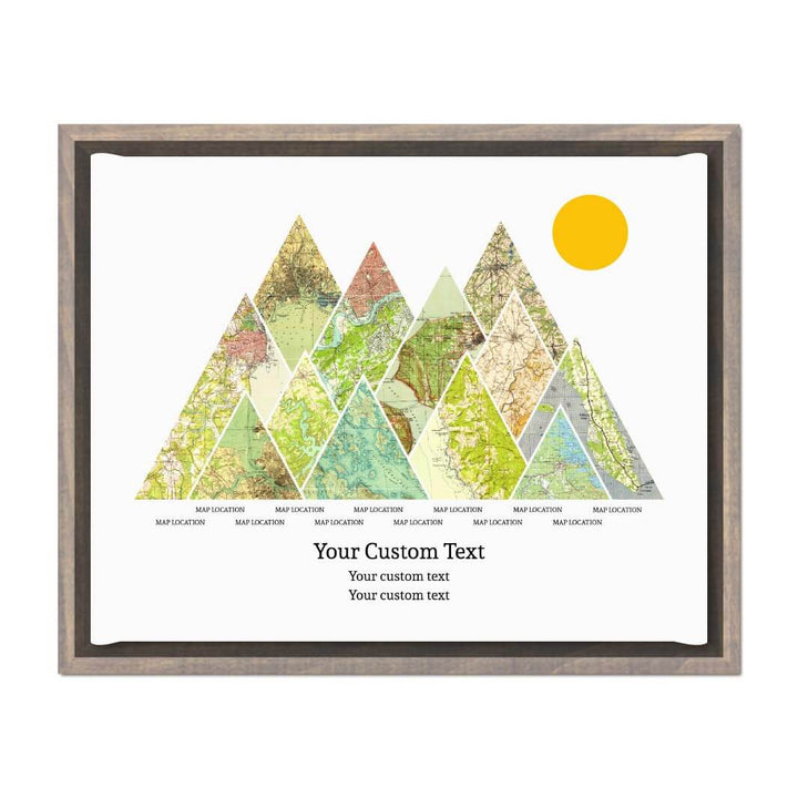 Personalized Mountain Atlas Map with 12 Locations, Gray Floater Framed Art Print#color-finish_gray-floater-frame