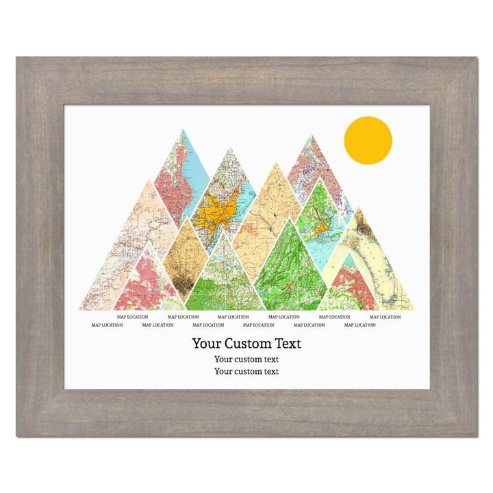 Personalized Mountain Atlas Map with 12 Locations, Gray Wide Framed Art Print#color-finish_gray-wide-frame