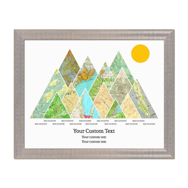 Personalized Mountain Atlas Map with 13 Locations, Gray Beveled Framed Art Print#color-finish_gray-beveled-frame