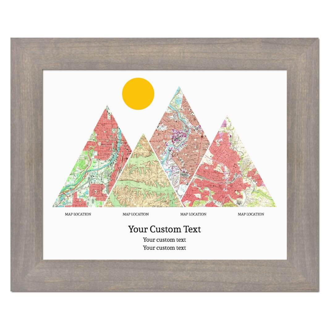 Personalized Mountain Atlas Map with 4 Locations, Gray Wide Framed Art Print#color-finish_gray-wide-frame