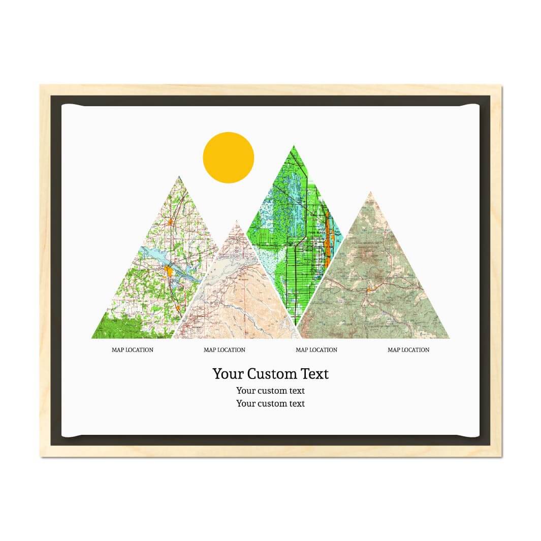 Personalized Mountain Atlas Map with 4 Locations, Light Wood Floater Framed Art Print#color-finish_light-wood-floater-frame