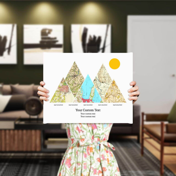 Personalized Mountain Atlas Map with 5 Locations, Wrapped Canvas Art Print, Styled#color-finish_wrapped-canvas