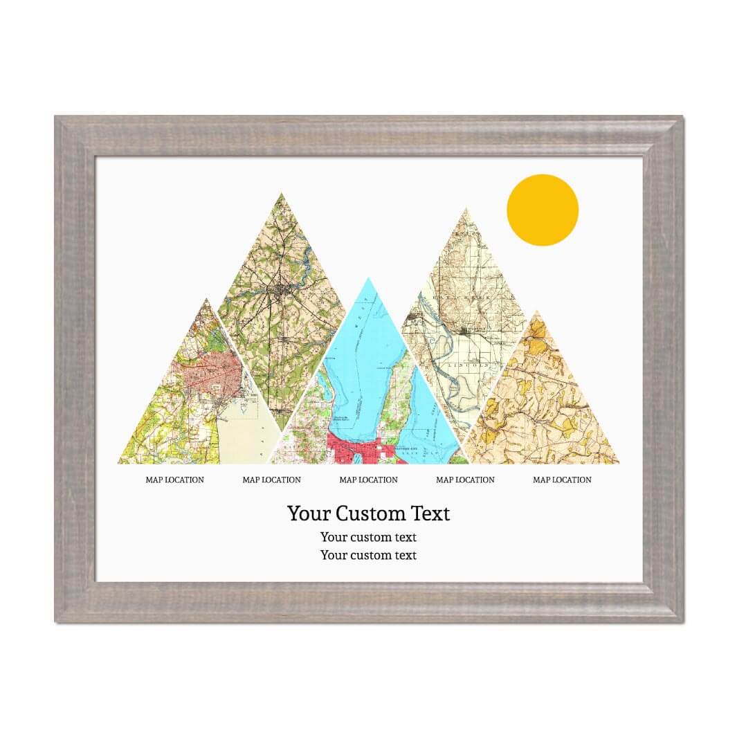 Personalized Mountain Atlas Map with 5 Locations, Gray Beveled Framed Art Print#color-finish_gray-beveled-frame
