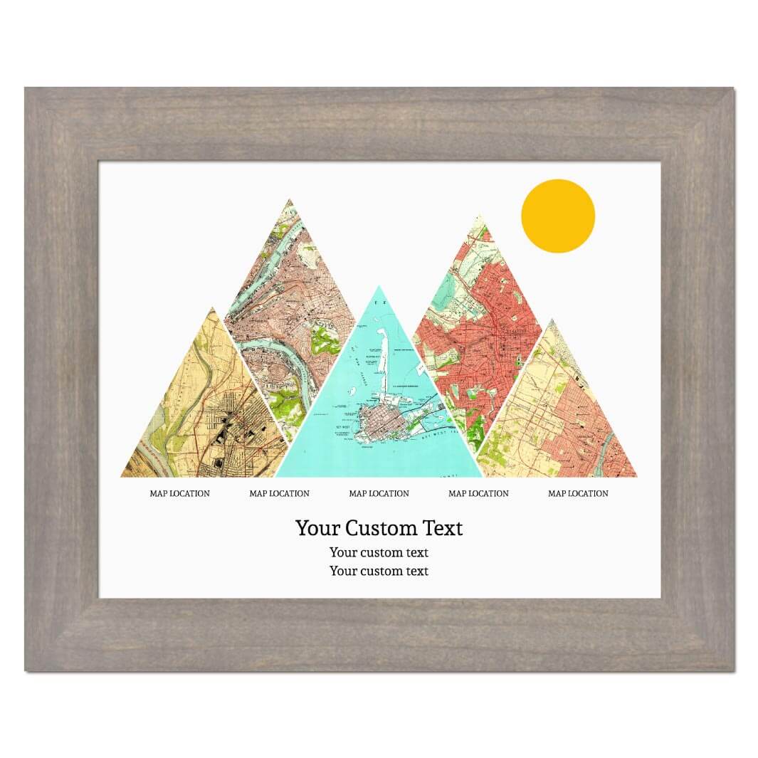Personalized Mountain Atlas Map with 5 Locations, Gray Wide Framed Art Print#color-finish_gray-wide-frame