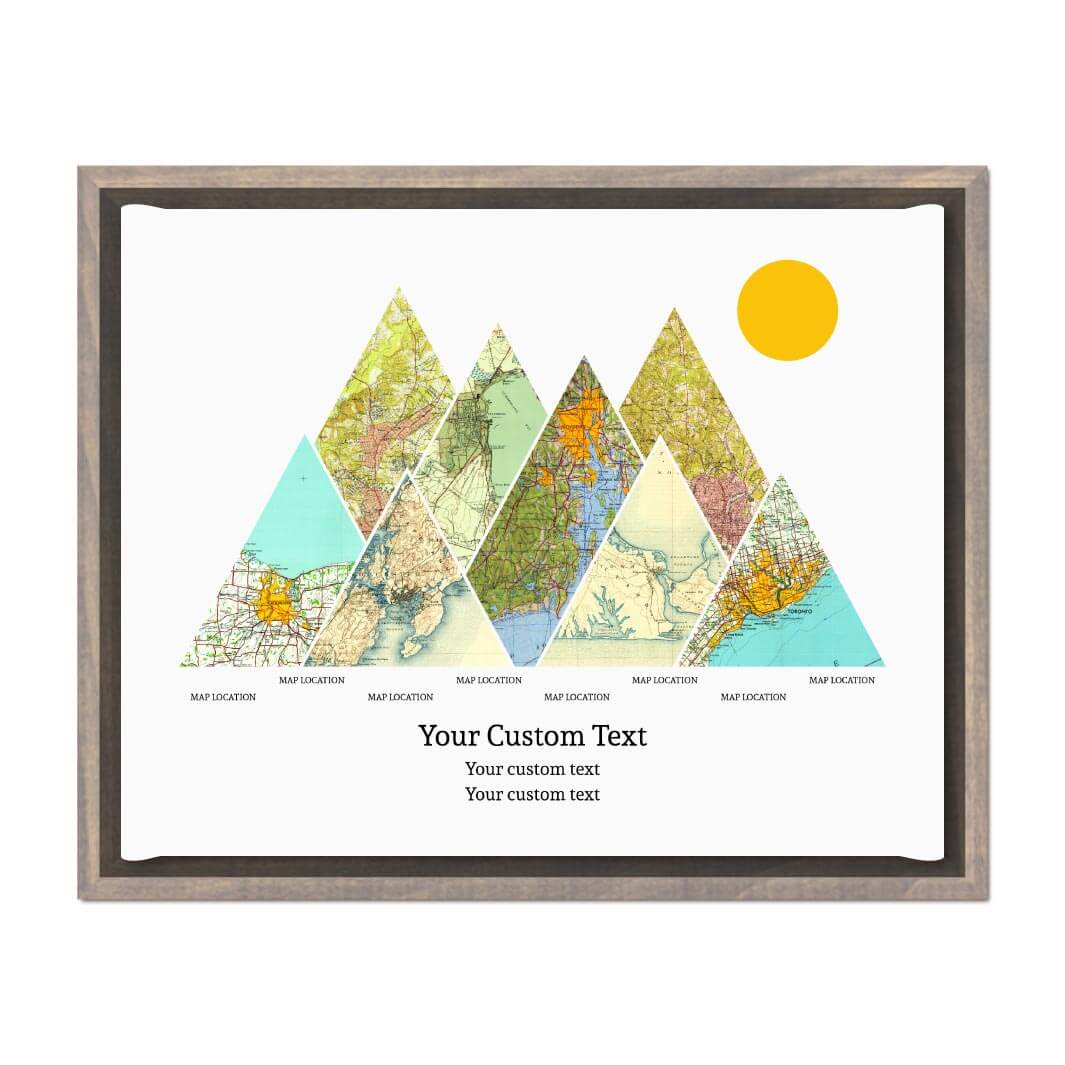 Personalized Mountain Atlas Map with 8 Locations, Gray Floater Framed Art Print#color-finish_gray-floater-frame