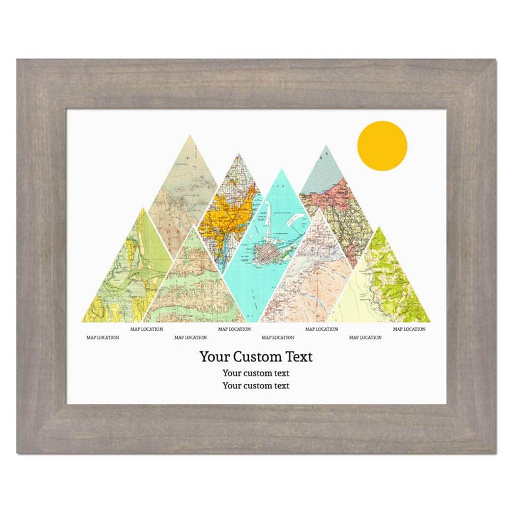 Personalized Mountain Atlas Map with 8 Locations, Gray Wide Framed Art Print#color-finish_gray-wide-frame