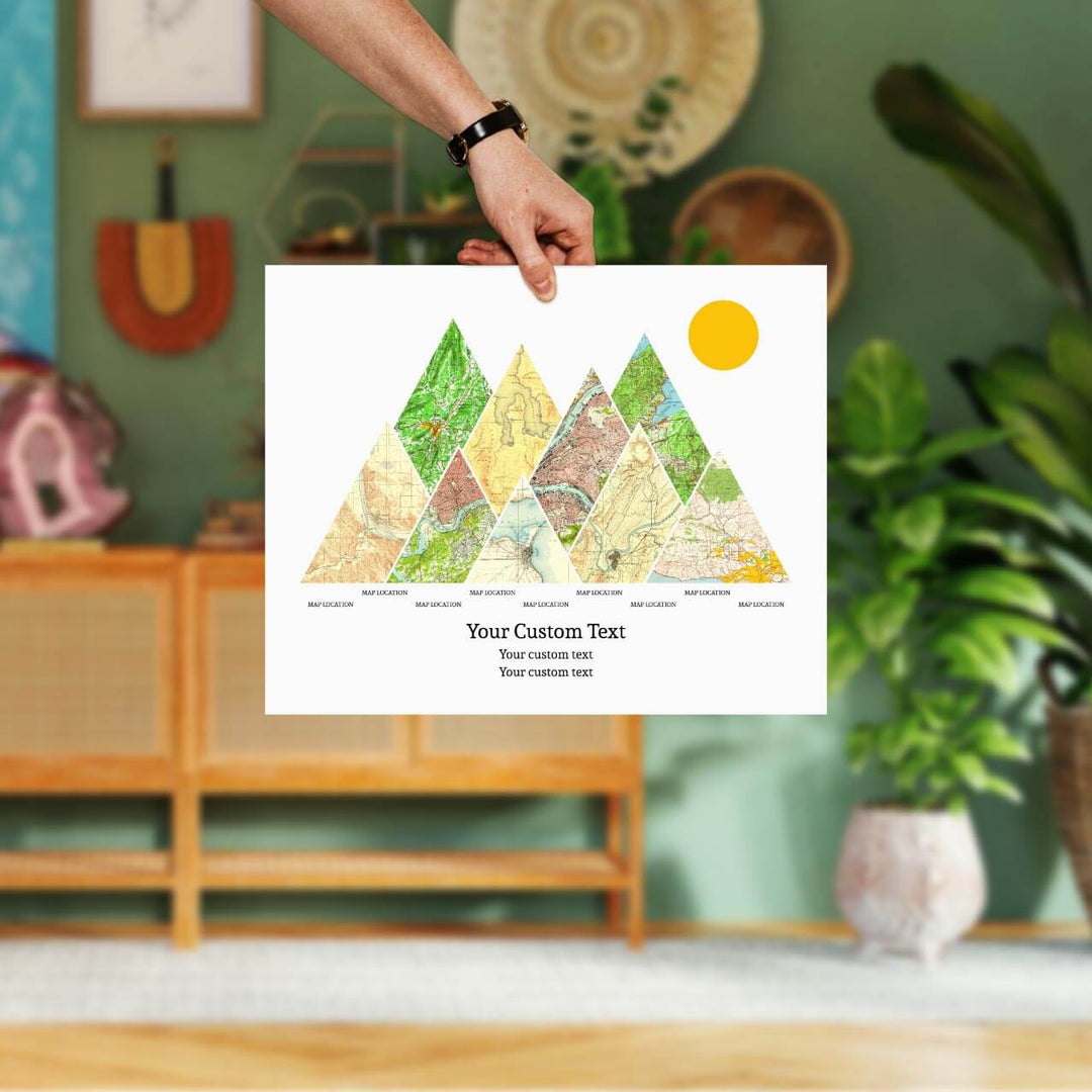 Personalized Mountain Atlas Map with 9 Locations, Unframed Print, Styled#color-finish_unframed