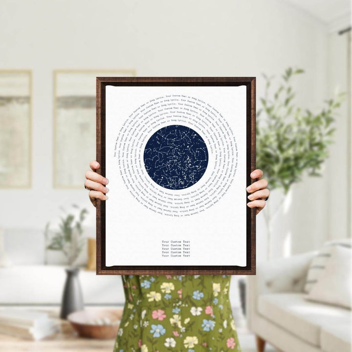 Song Lyrics Gift with 1 Star Map, Personalized Vertical Paper Print, Espresso Floater Frame, Styled#color-finish_espresso-floater-frame