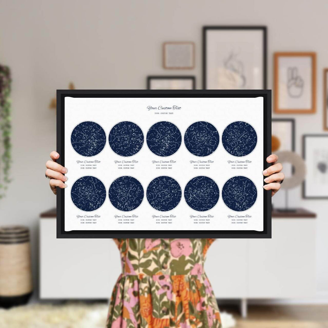 Star Map Gift Personalized With 10 Night Skies, Horizontal, Black Floater Framed Art Print, Styled#color-finish_black-floater-frame