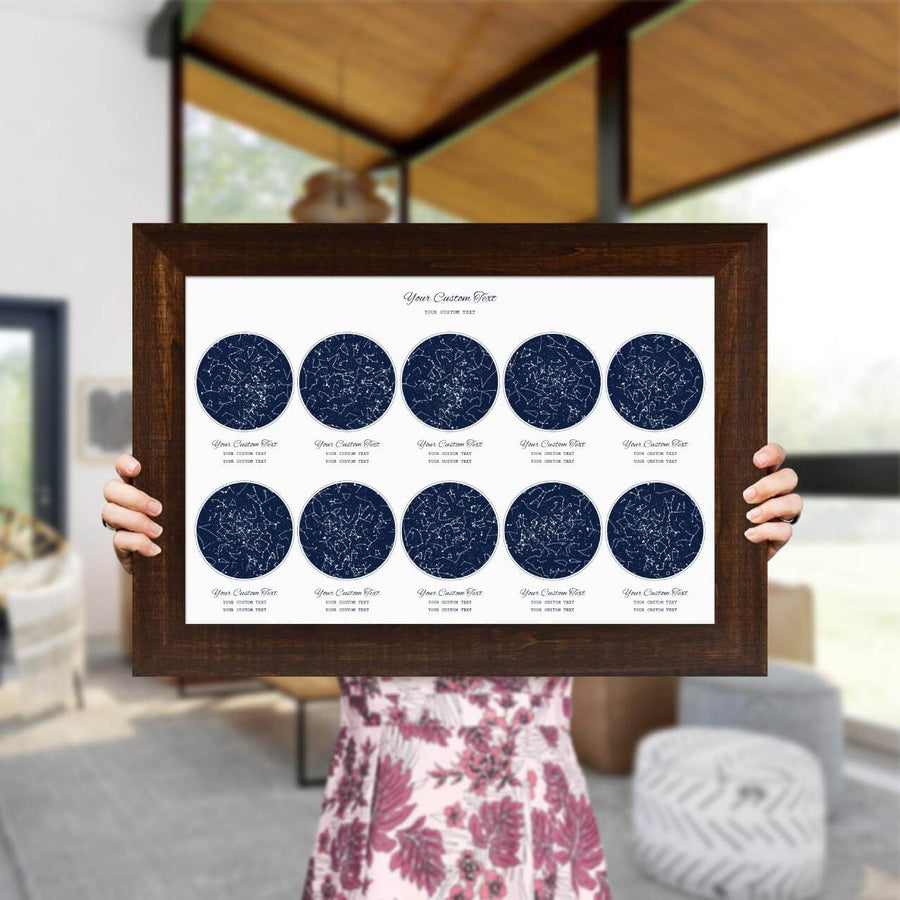 Star Map Gift Personalized With 10 Night Skies, Horizontal, Espresso Wide Framed Art Print, Styled#color-finish_espresso-wide-frame