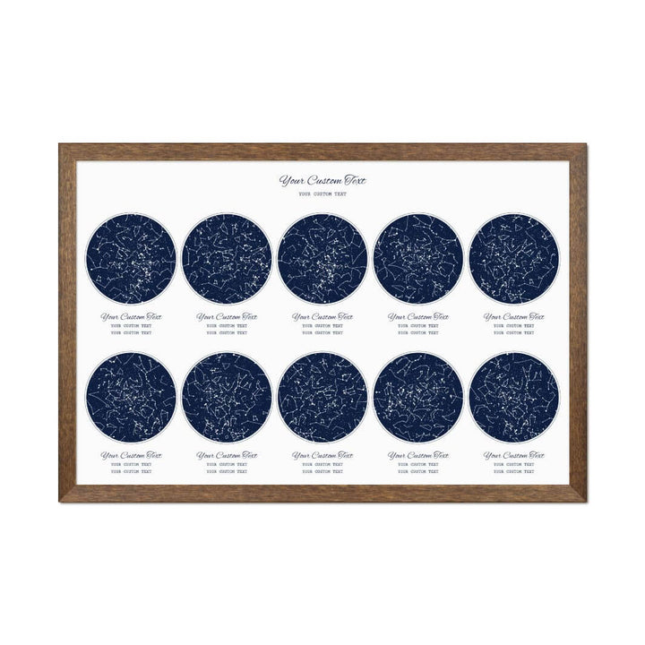 Star Map Gift Personalized With 10 Night Skies, Horizontal, Walnut Thin Framed Art Print#color-finish_walnut-thin-frame