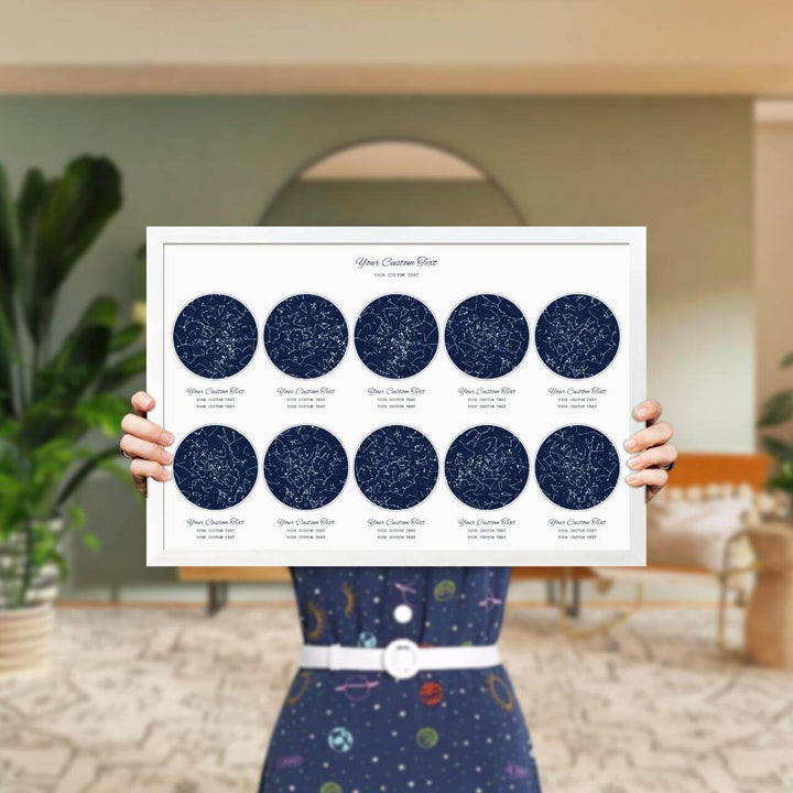 Star Map Gift Personalized With 10 Night Skies, Horizontal, White Thin Framed Art Print, Styled#color-finish_white-thin-frame