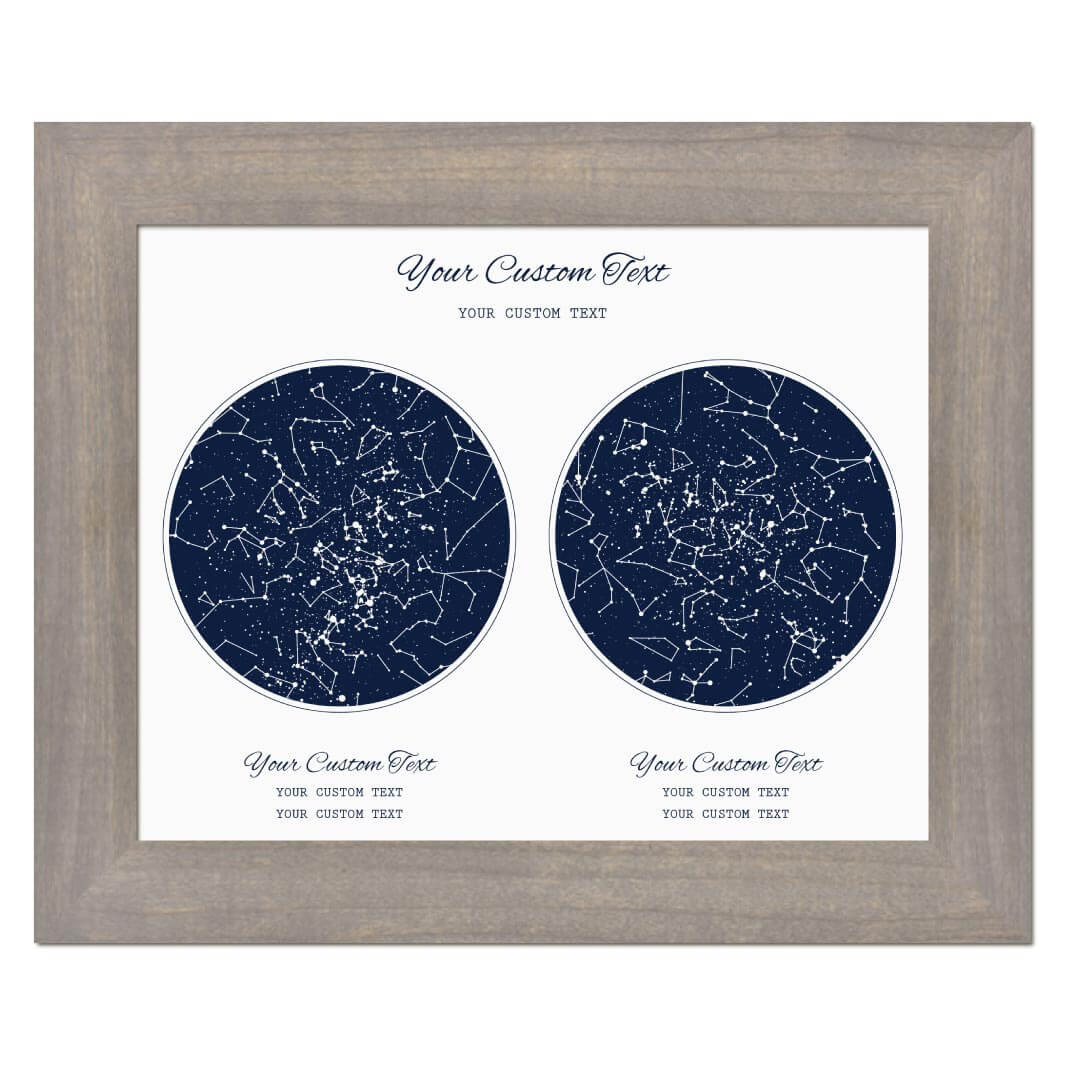 Star Map Gift Personalized With 2 Night Skies, Horizontal, Gray Wide Framed Art Print#color-finish_gray-wide-frame