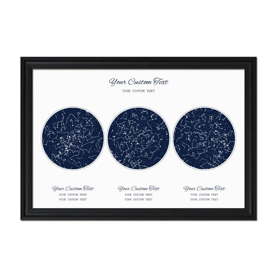 Star Map Gift Personalized With 3 Night Skies, Horizontal, Black Beveled Framed Art Print#color-finish_black-beveled-frame