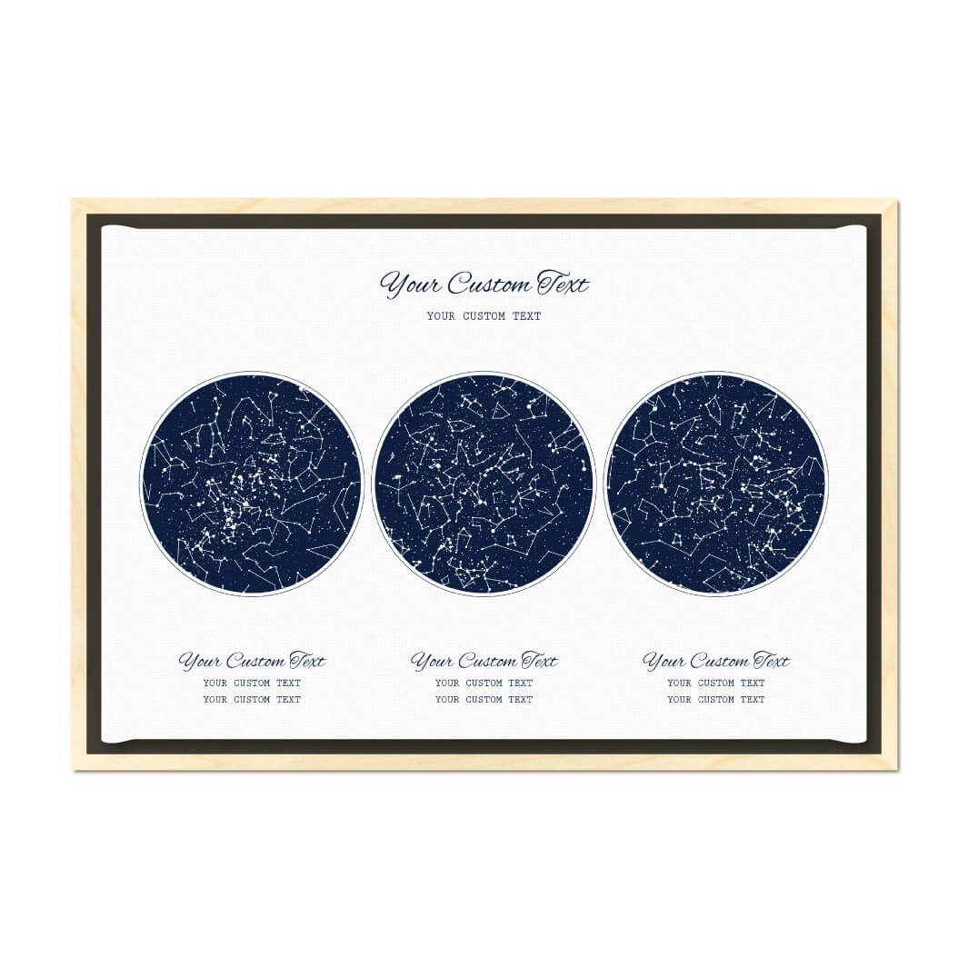 Star Map Gift Personalized With 3 Night Skies, Horizontal, Light Wood Floater Framed Art Print#color-finish_light-wood-floater-frame