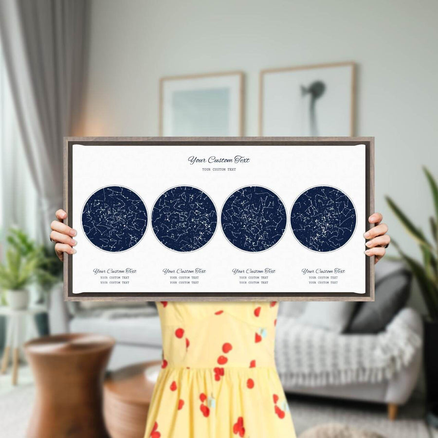 Star Map Gift Personalized With 4 Night Skies, Horizontal, Gray Floater Framed Art Print, Styled#color-finish_gray-floater-frame