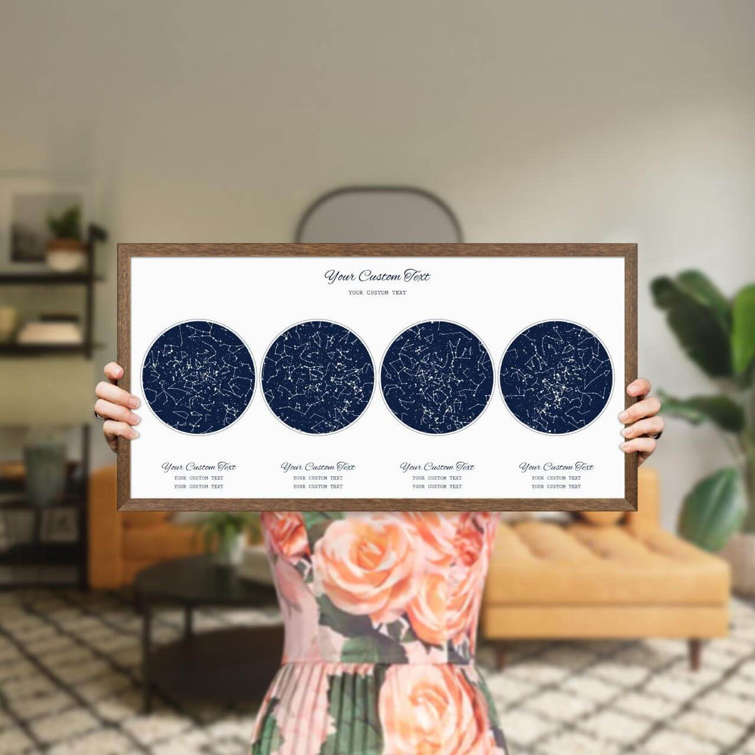 Star Map Gift Personalized With 4 Night Skies, Horizontal, Walnut Thin Framed Art Print, Styled#color-finish_walnut-thin-frame