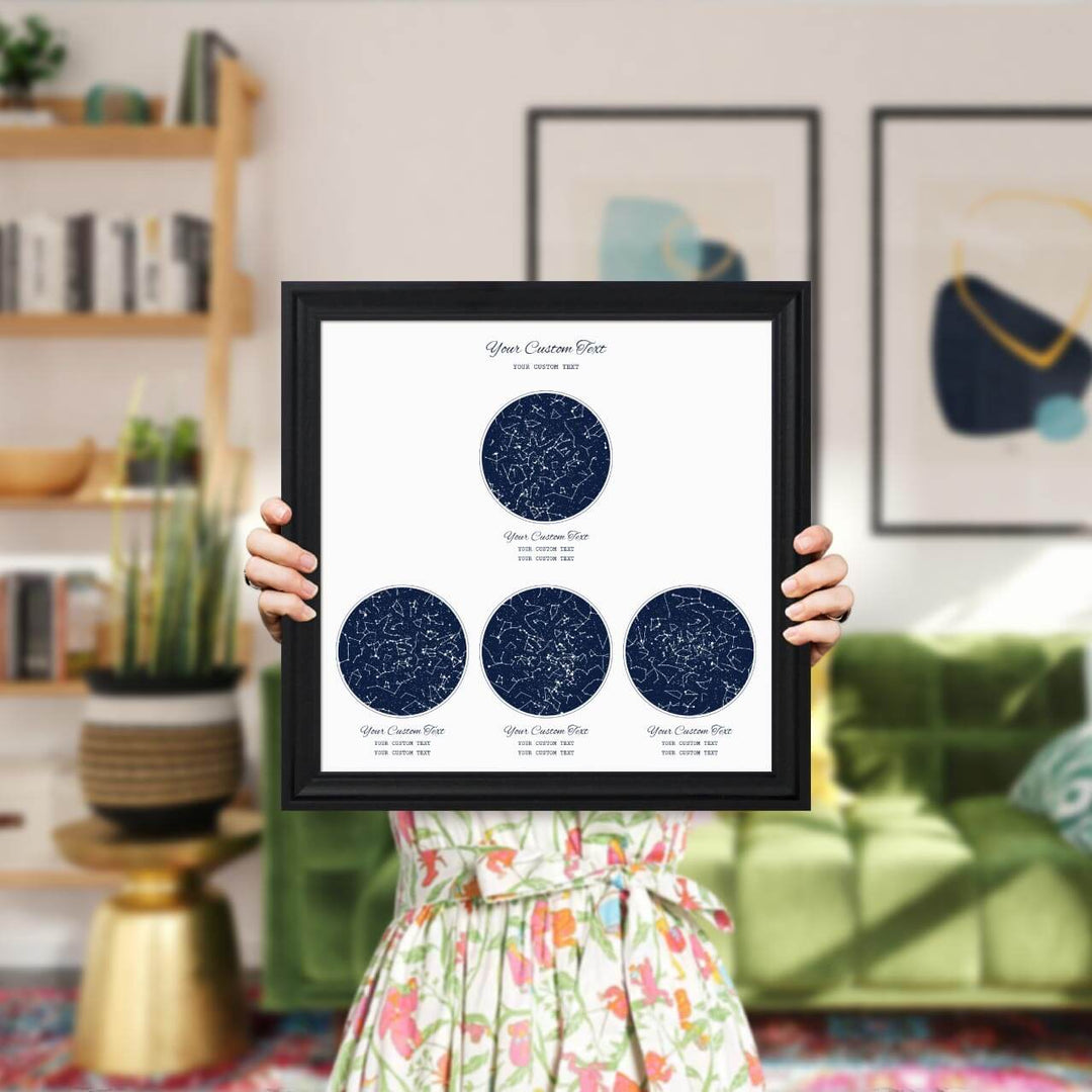 Star Map Gift Personalized With 4 Night Skies, Square, Black Beveled Framed Art Print, Styled#color-finish_black-beveled-frame