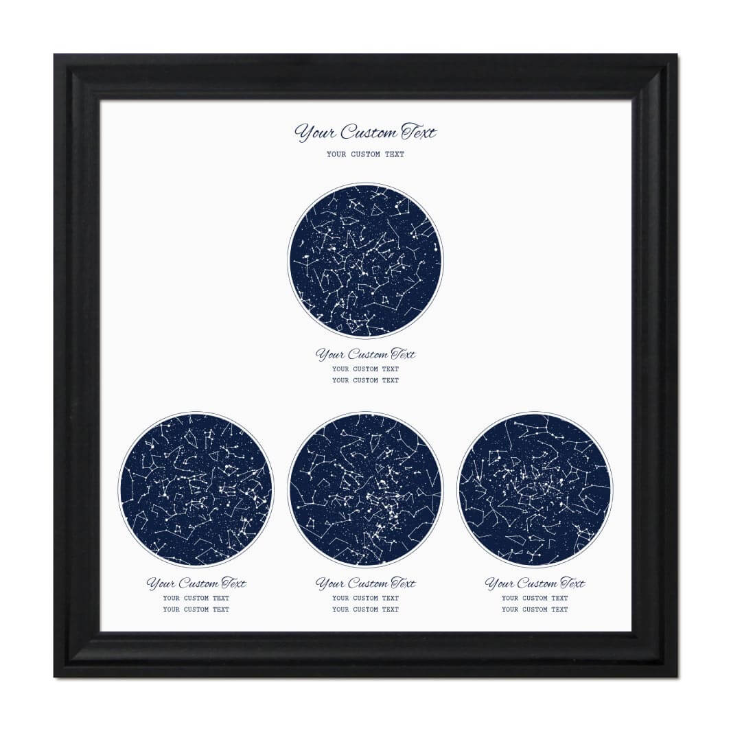 Star Map Gift Personalized With 4 Night Skies, Square, Black Beveled Framed Art Print#color-finish_black-beveled-frame