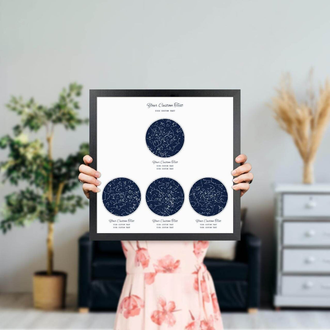 Star Map Gift Personalized With 4 Night Skies, Square, Black Thin Framed Art Print, Styled#color-finish_black-thin-frame