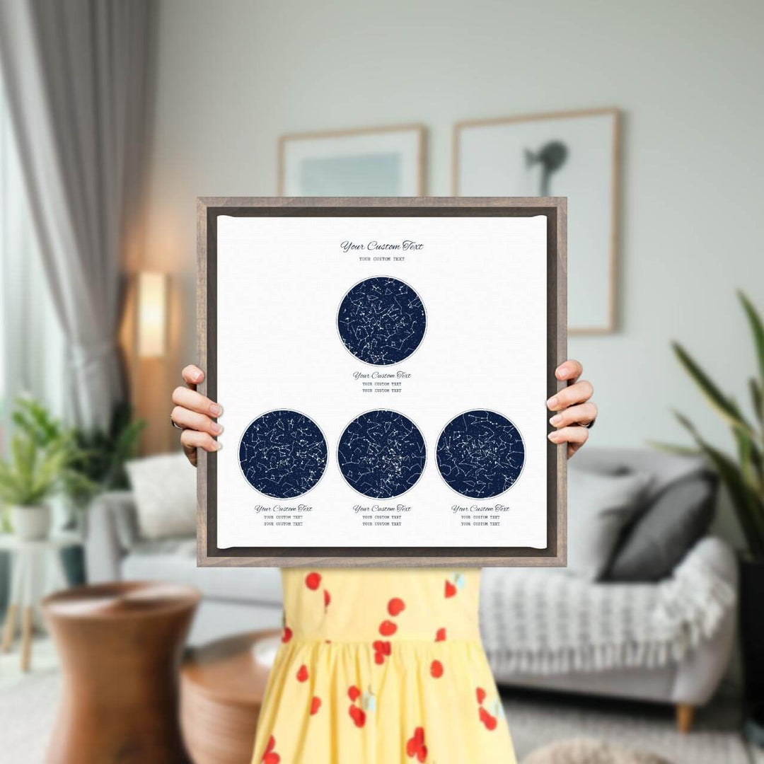 Star Map Gift Personalized With 4 Night Skies, Square, Gray Floater Framed Art Print, Styled#color-finish_gray-floater-frame