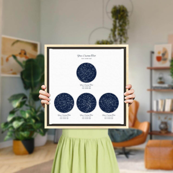 Star Map Gift Personalized With 4 Night Skies, Square, Light Wood Floater Framed Art Print, Styled#color-finish_light-wood-floater-frame