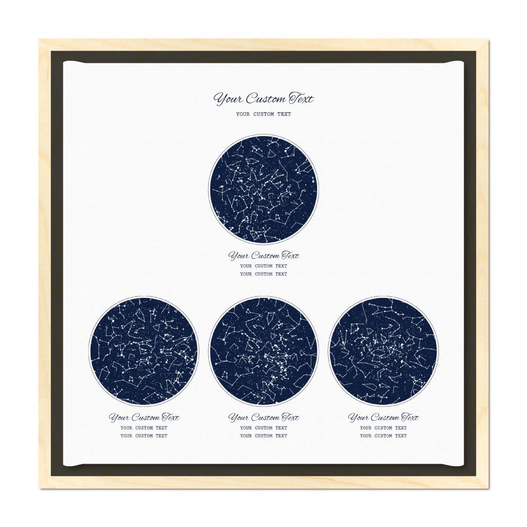 Star Map Gift Personalized With 4 Night Skies, Square, Light Wood Floater Framed Art Print#color-finish_light-wood-floater-frame