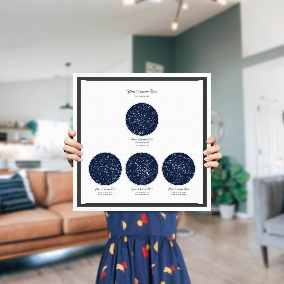 Star Map Gift Personalized With 4 Night Skies, Square, White Floater Framed Art Print, Styled#color-finish_white-floater-frame