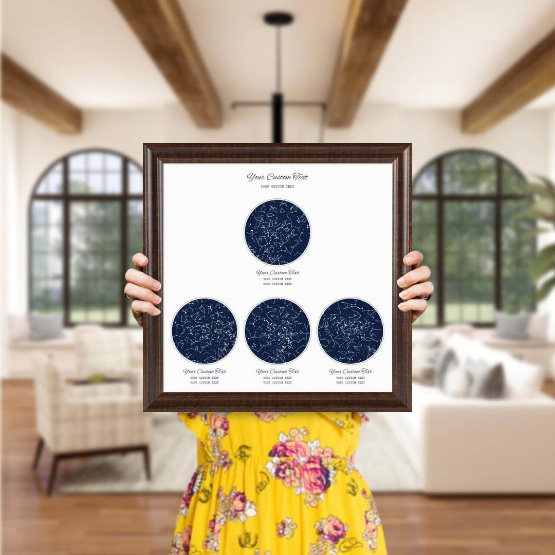 Star Map Gift Personalized With 4 Night Skies, Square, Espresso Beveled Framed Art Print, Styled#color-finish_espresso-beveled-frame