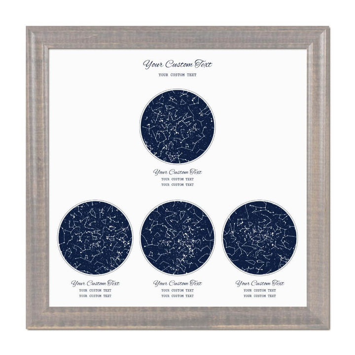 Star Map Gift Personalized With 4 Night Skies, Square, Gray Beveled Framed Art Print#color-finish_gray-beveled-frame