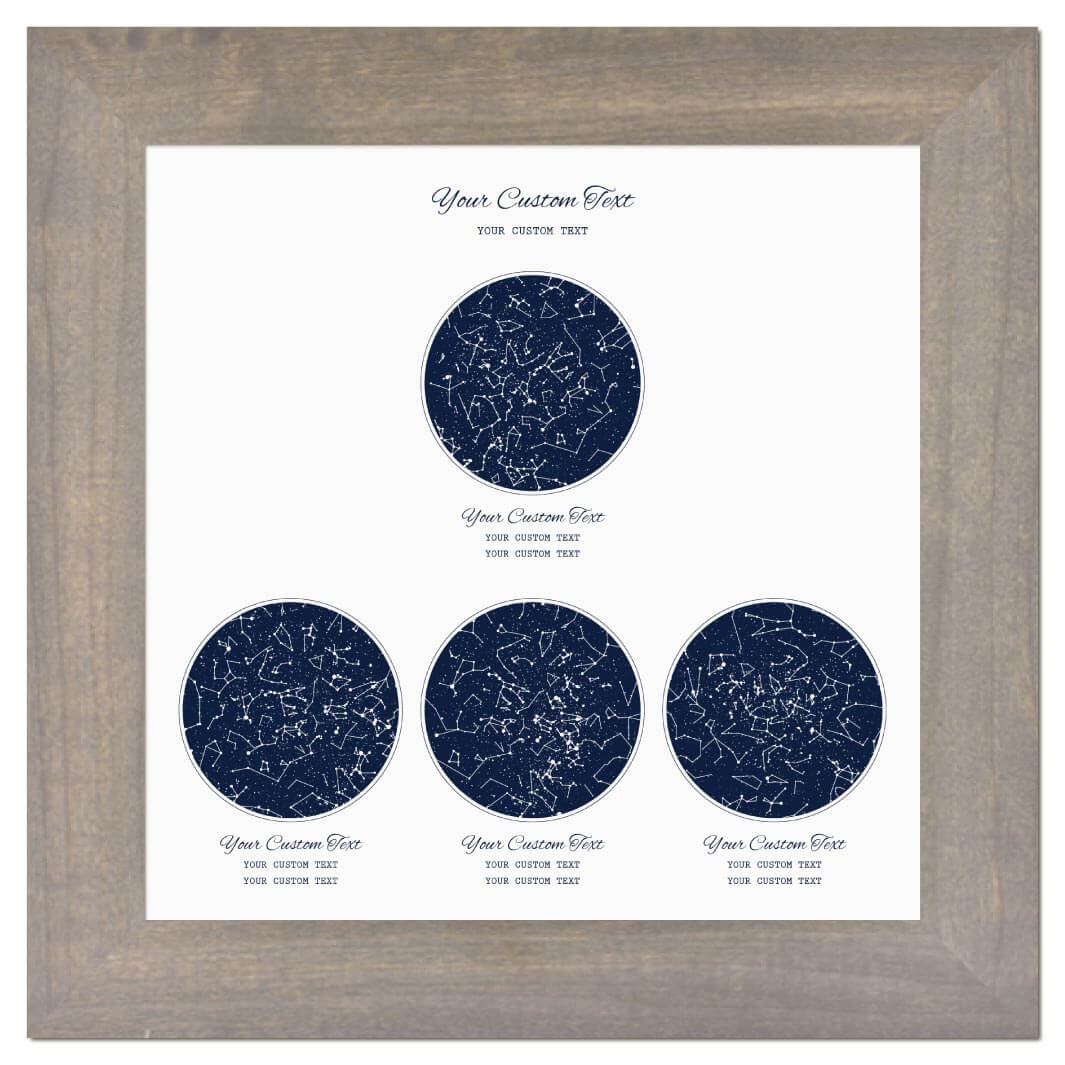 Star Map Gift Personalized With 4 Night Skies, Square, Gray Wide Framed Art Print#color-finish_gray-wide-frame