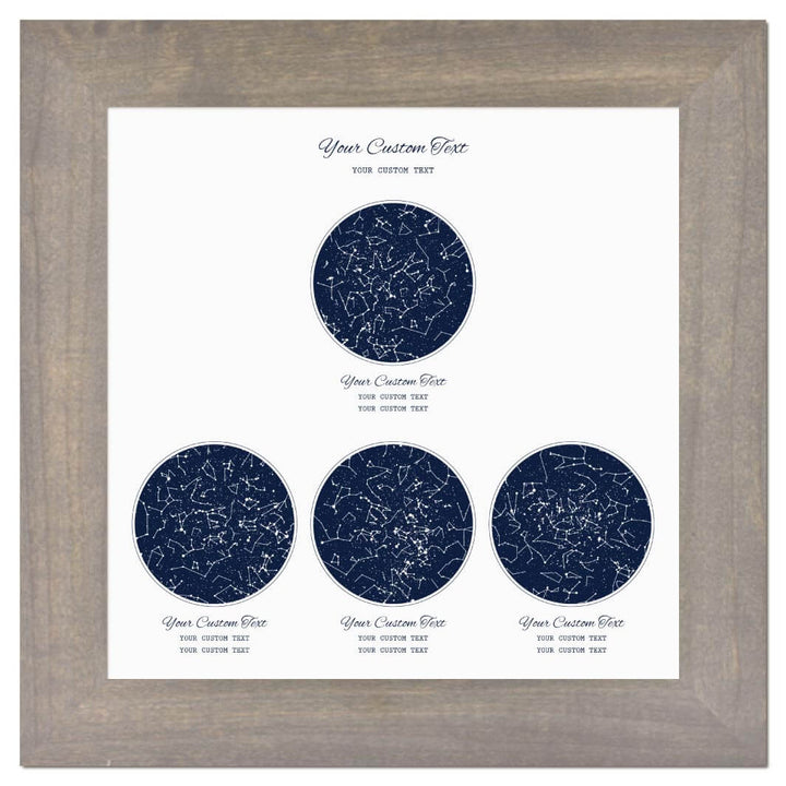 Star Map Gift Personalized With 4 Night Skies, Square, Gray Wide Framed Art Print#color-finish_gray-wide-frame