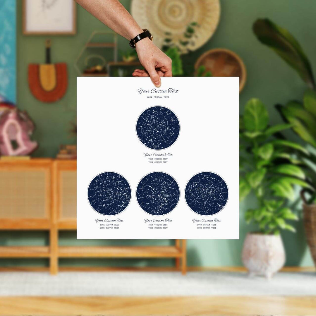 Star Map Gift Personalized With 4 Night Skies, Square, Unframed Art Print, Styled#color-finish_unframed