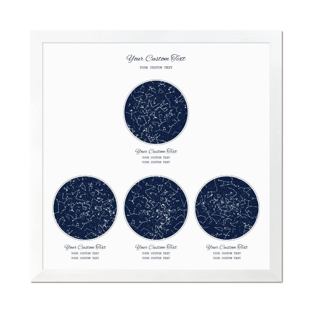Star Map Gift Personalized With 4 Night Skies, Square, White Thin Framed Art Print#color-finish_white-thin-frame