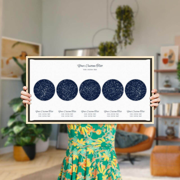 Star Map Gift Personalized With 5 Night Skies, Horizontal, Light Wood Floater Framed Art Print, Styled#color-finish_light-wood-floater-frame