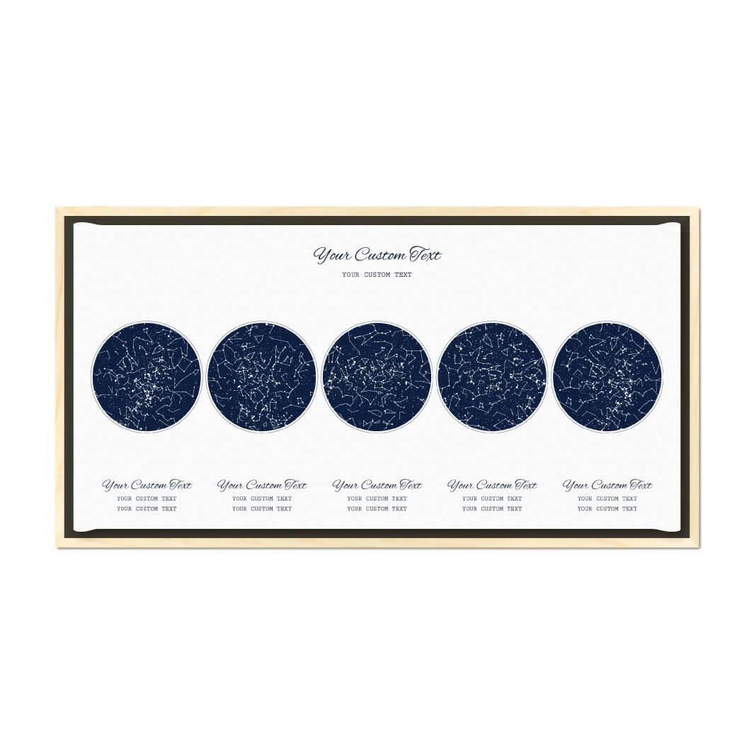 Star Map Gift Personalized With 5 Night Skies, Horizontal, Light Wood Floater Framed Art Print#color-finish_light-wood-floater-frame