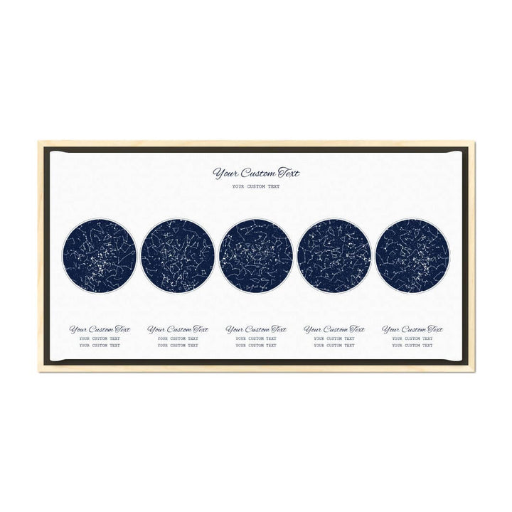 Star Map Gift Personalized With 5 Night Skies, Horizontal, Light Wood Floater Framed Art Print#color-finish_light-wood-floater-frame