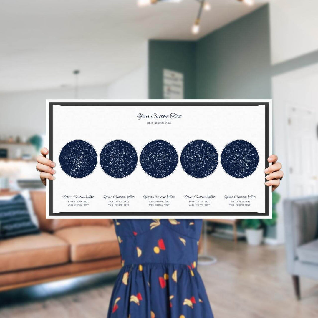 Star Map Gift Personalized With 5 Night Skies, Horizontal, White Floater Framed Art Print, Styled#color-finish_white-floater-frame
