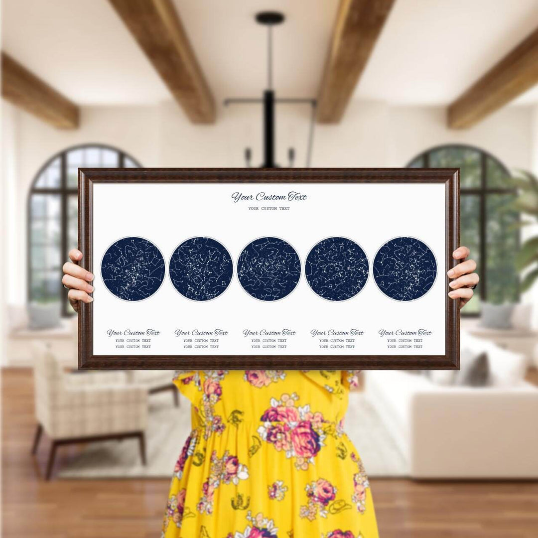 Star Map Gift Personalized With 5 Night Skies, Horizontal, Espresso Beveled Framed Art Print, Styled#color-finish_espresso-beveled-frame