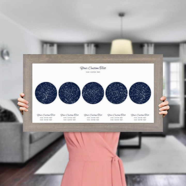 Star Map Gift Personalized With 5 Night Skies, Horizontal, Gray Wide Framed Art Print, Styled#color-finish_gray-wide-frame