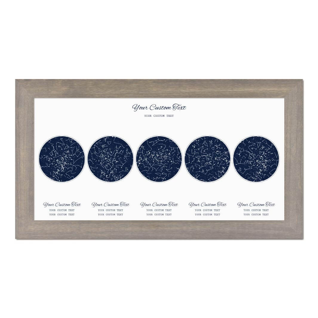 Star Map Gift Personalized With 5 Night Skies, Horizontal, Gray Wide Framed Art Print#color-finish_gray-wide-frame