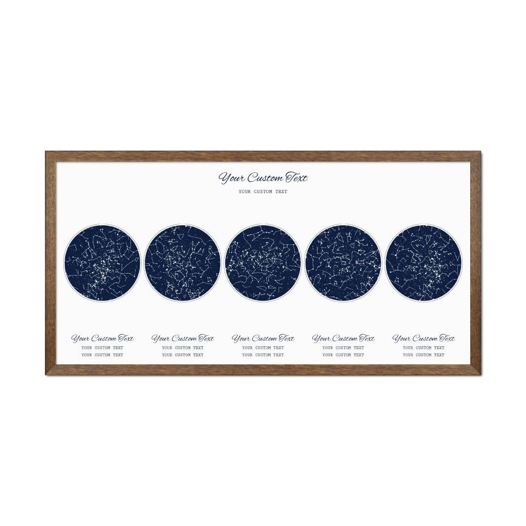 Star Map Gift Personalized With 5 Night Skies, Horizontal, Walnut Thin Framed Art Print#color-finish_walnut-thin-frame