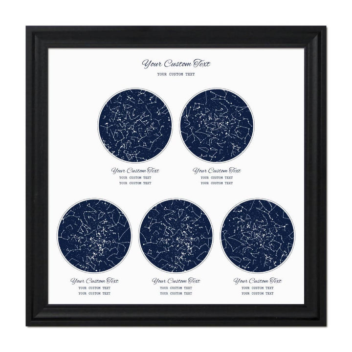 Star Map Gift Personalized With 5 Night Skies, Square, Black Beveled Framed Art Print#color-finish_black-beveled-frame