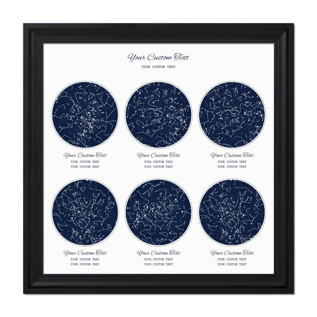 Star Map Gift Personalized With 6 Night Skies, Square, Black Beveled Framed Art Print#color-finish_black-beveled-frame