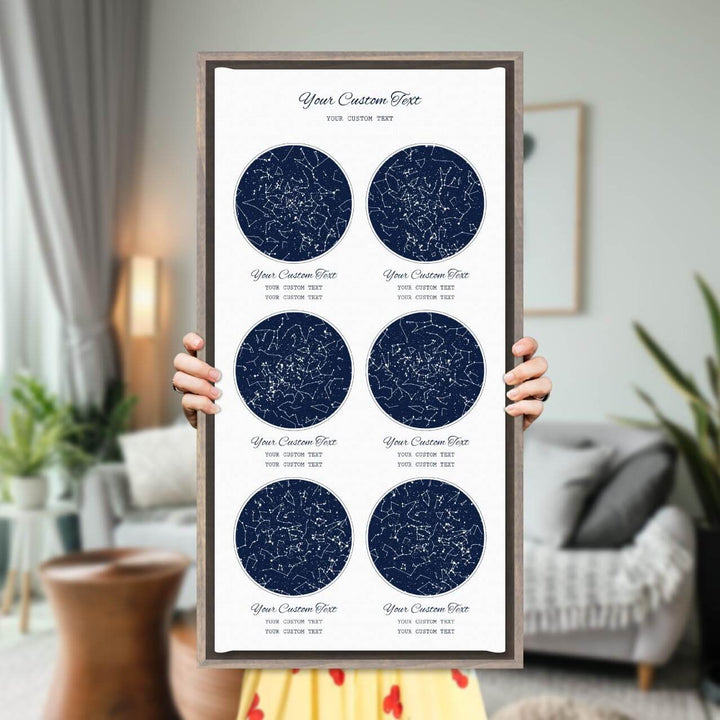 Star Map Gift Personalized With 6 Night Skies, Vertical, Gray Floater Framed Art Print, Styled#color-finish_gray-floater-frame