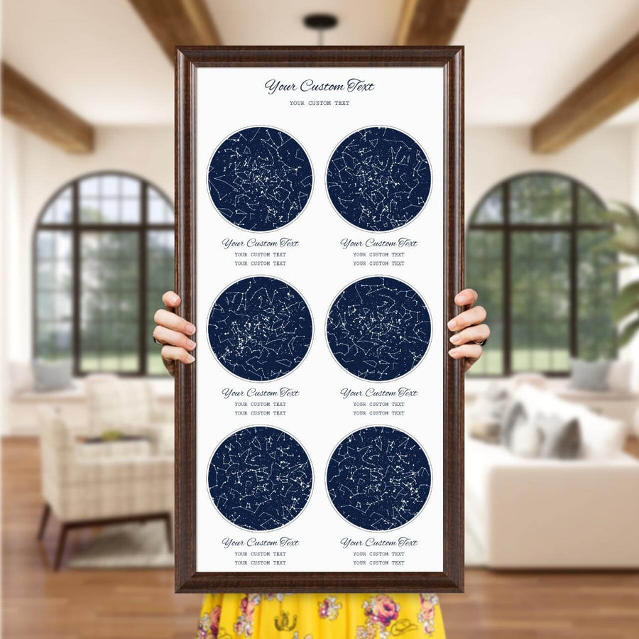 Star Map Gift Personalized With 6 Night Skies, Vertical, Espresso Beveled Framed Art Print, Styled#color-finish_espresso-beveled-frame