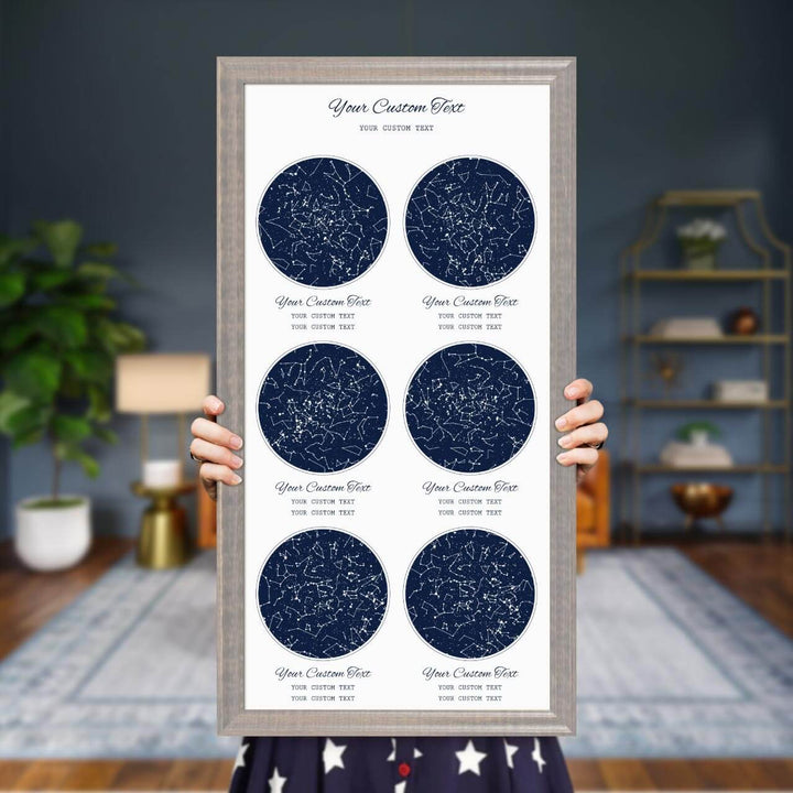 Star Map Gift Personalized With 6 Night Skies, Vertical, Gray Beveled Framed Art Print, Styled#color-finish_gray-beveled-frame