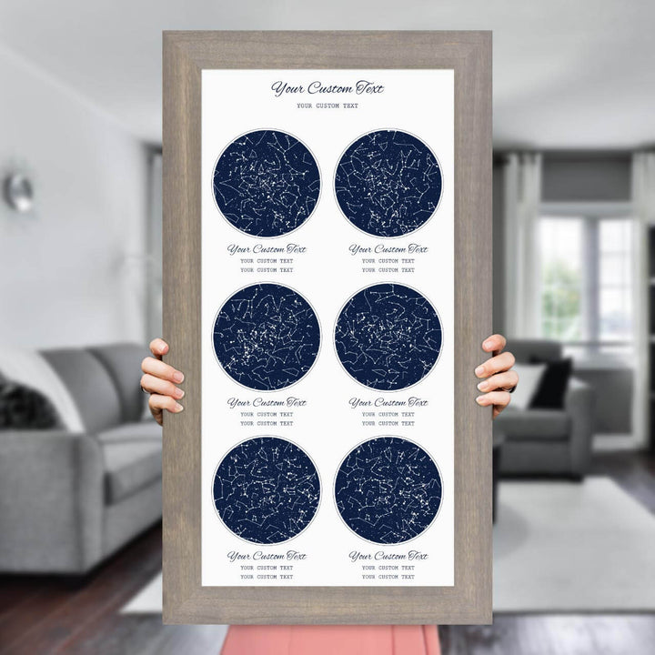 Star Map Gift Personalized With 6 Night Skies, Vertical, Gray Wide Framed Art Print, Styled#color-finish_gray-wide-frame